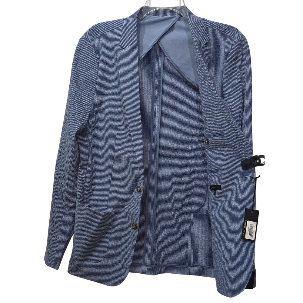 American Tall Mens Seersucker Blazer Blue Pinstripe Jacket Medium Tall NWT